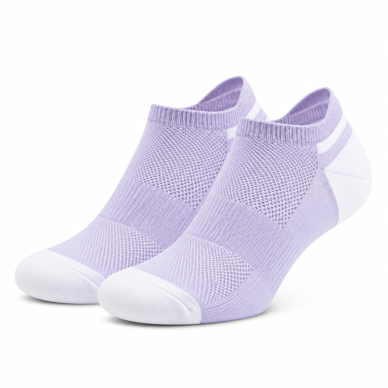 Chaussettes basses 39 à 42 en maille textile lilas et blanc respirantes