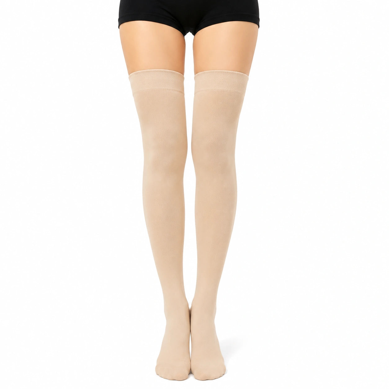Chaussettes hautes 35-38 beige en maille extensible style uni
