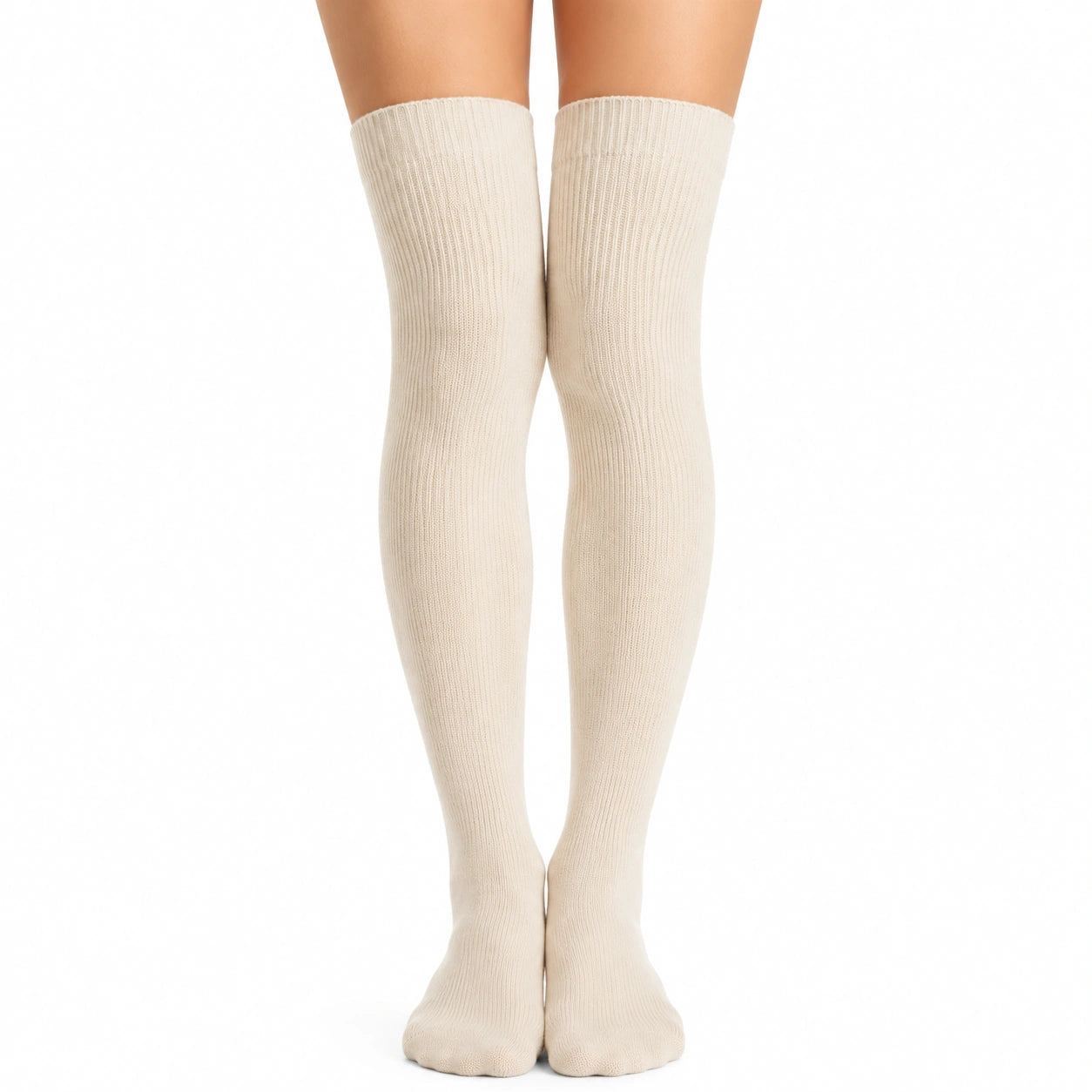 Chaussettes hautes 35-38 en maille crème style côtelé