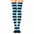 Chaussettes hautes 39-42 textile extensible bleu ciel noir rayées