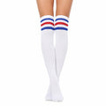 Chaussettes hautes 39-42 en maille blanche à rayures bleu rouge style sport