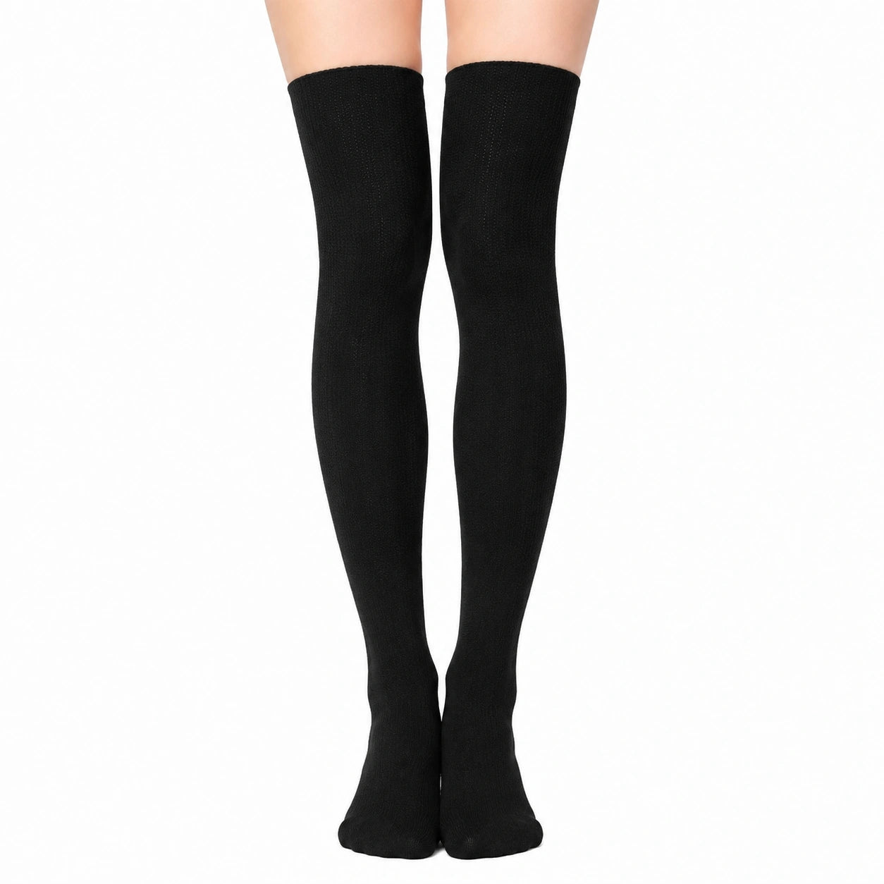 Chaussettes hautes 39-42 noires en maille extensible unie