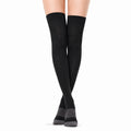 Chaussettes cuissardes 39-42 noires en maille extensible style uni
