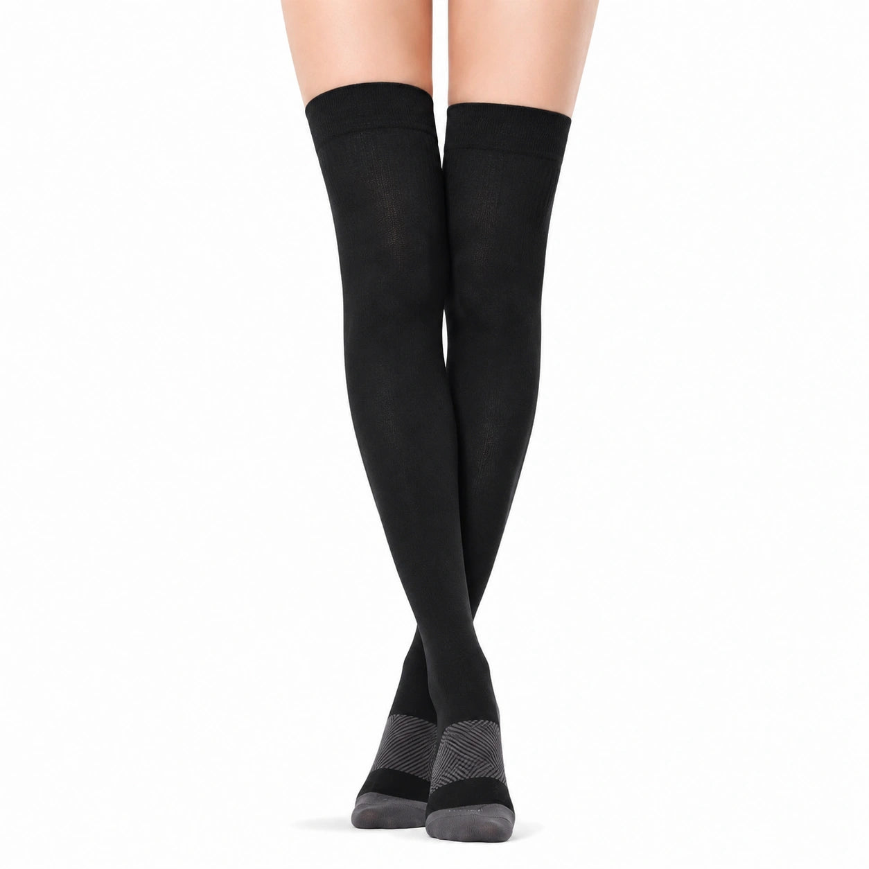 Chaussettes cuissardes 39-42 noires en maille extensible style uni