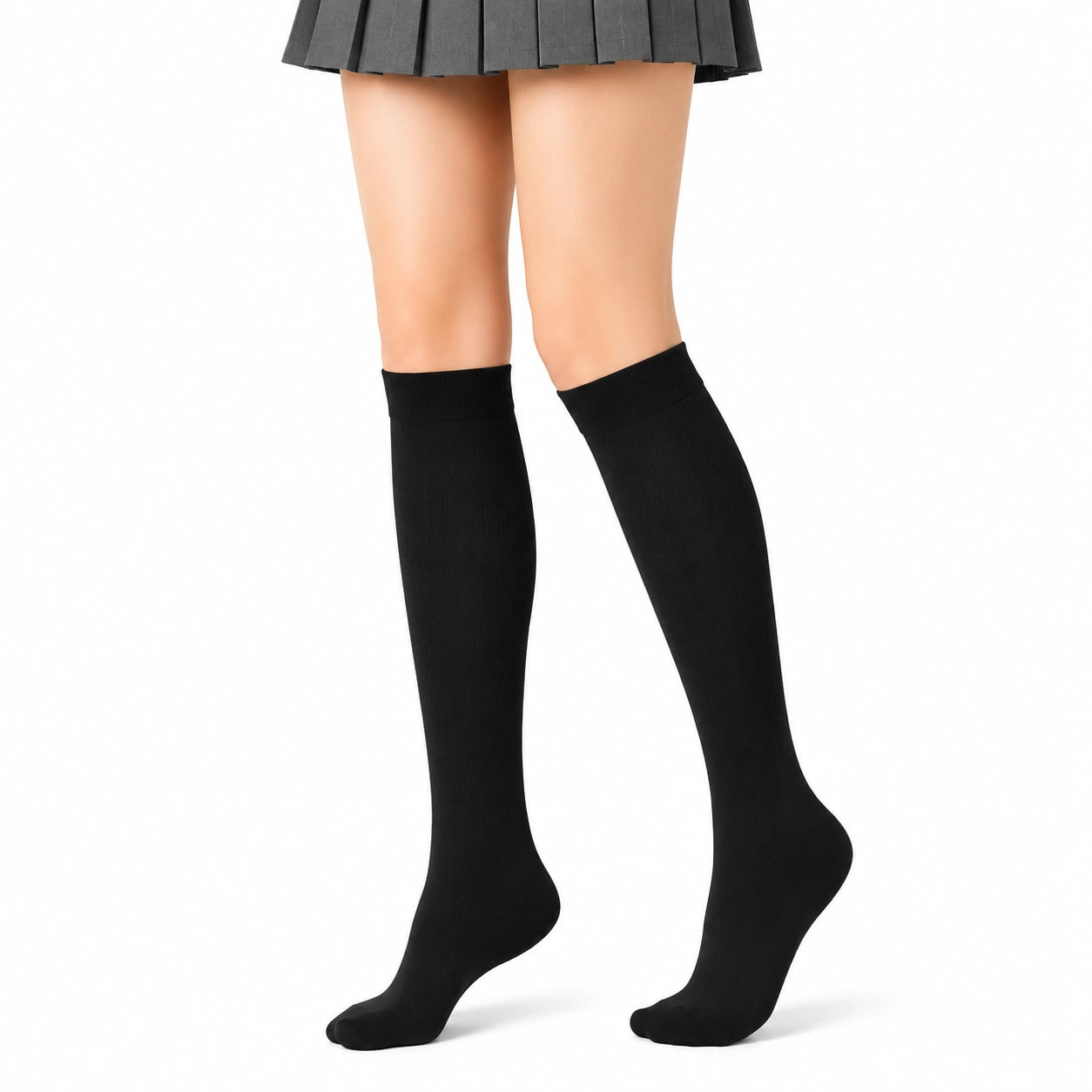 Chaussettes hautes femme 35-38 noires en maille style uniforme