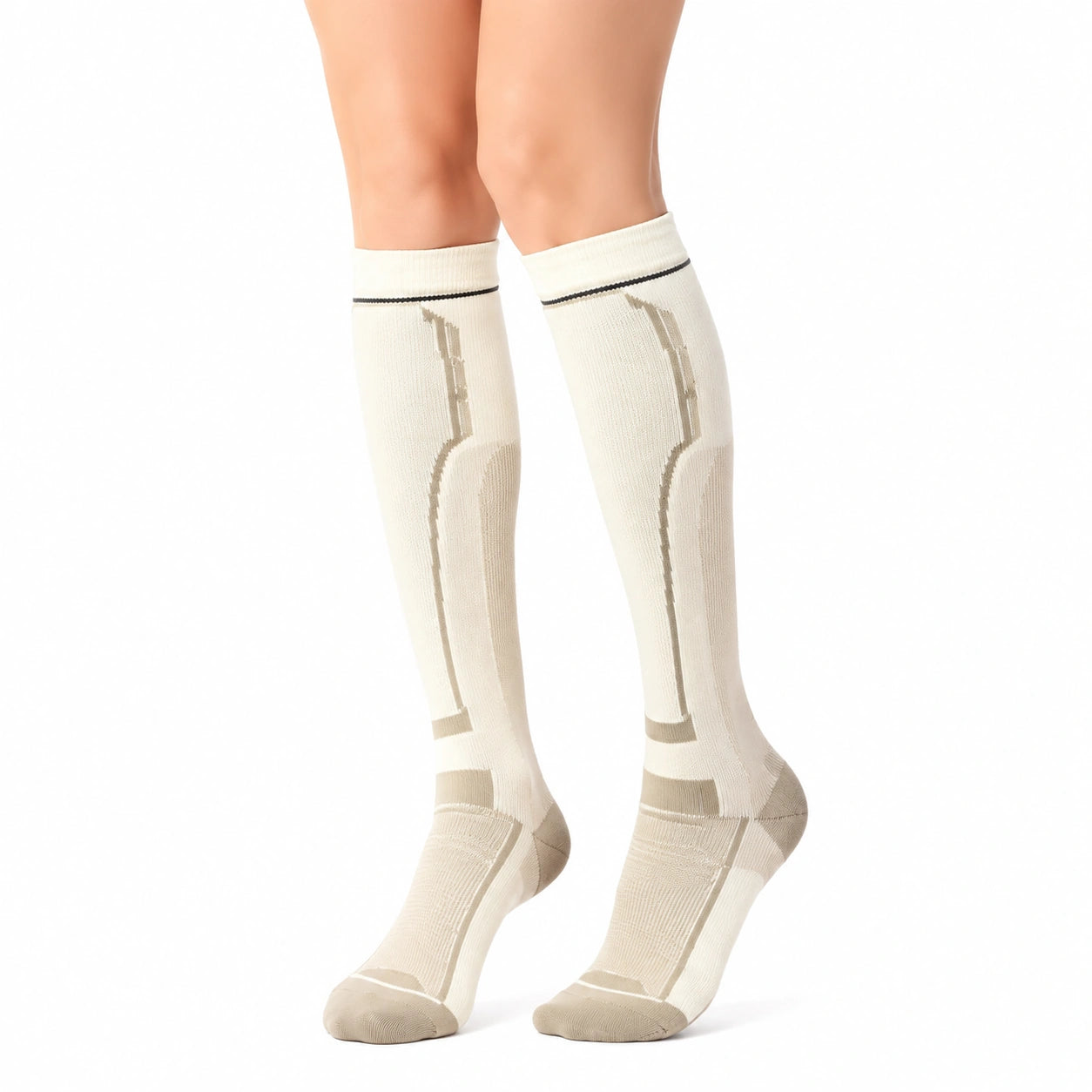 Chaussettes hautes 35-38 en maille écru beige à maintien sportif