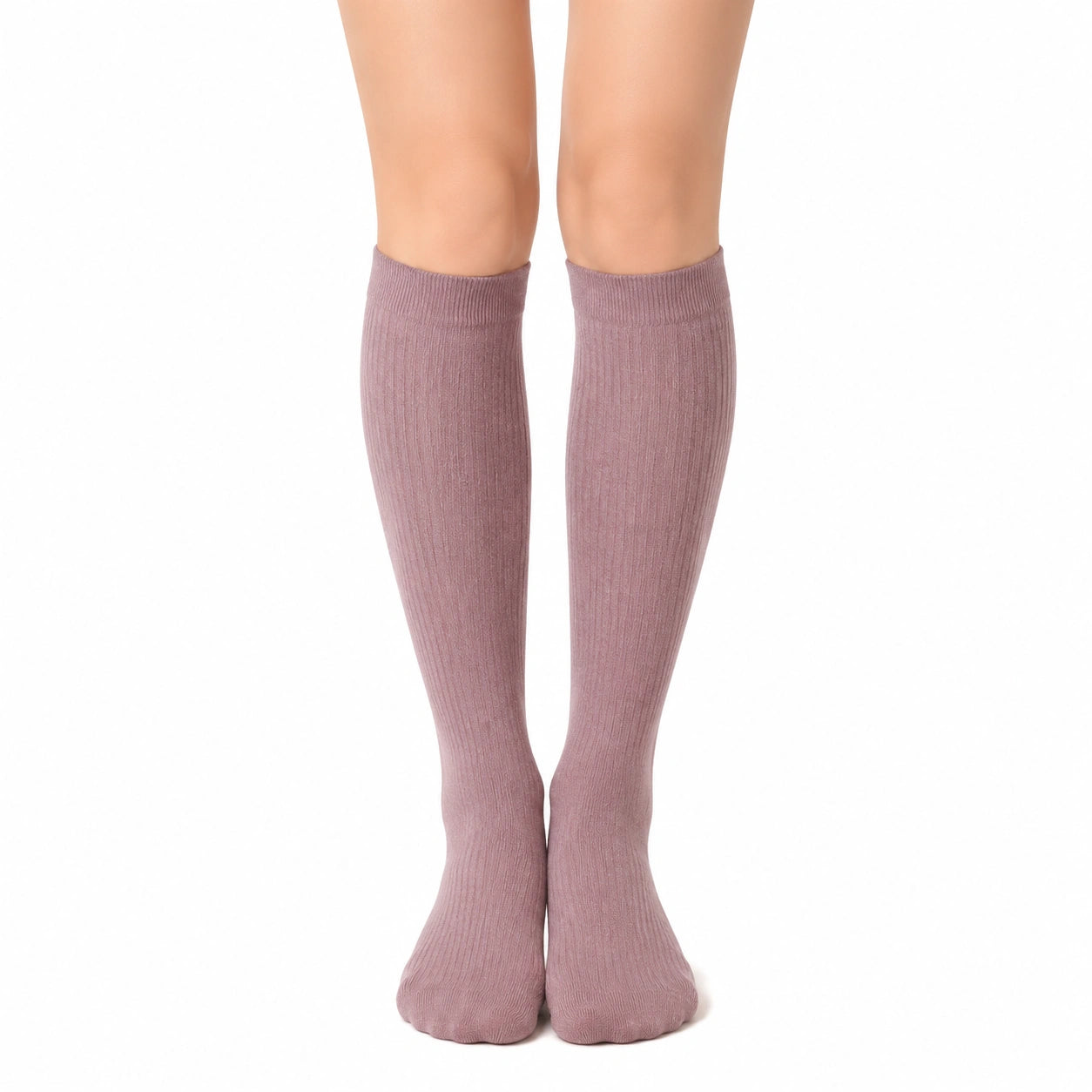 Chaussettes hautes femme 35-38 vieux rose maille côtelée style classique