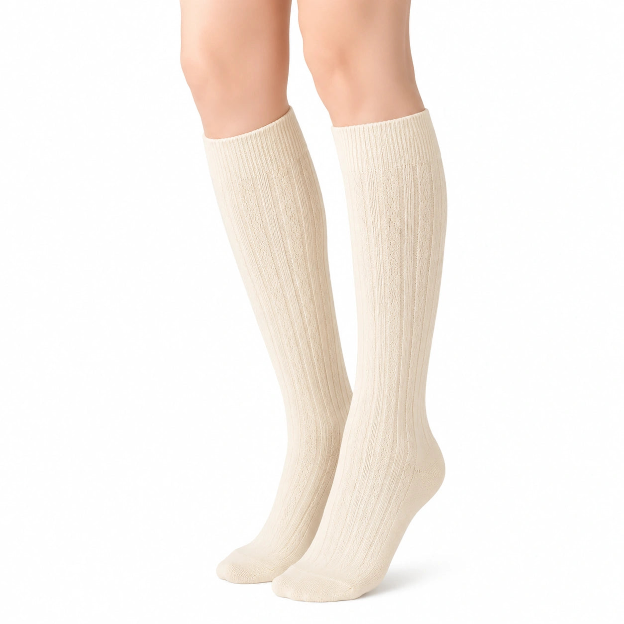 Chaussettes hautes 39-42 en maille écrue côtelées pour usage quotidien