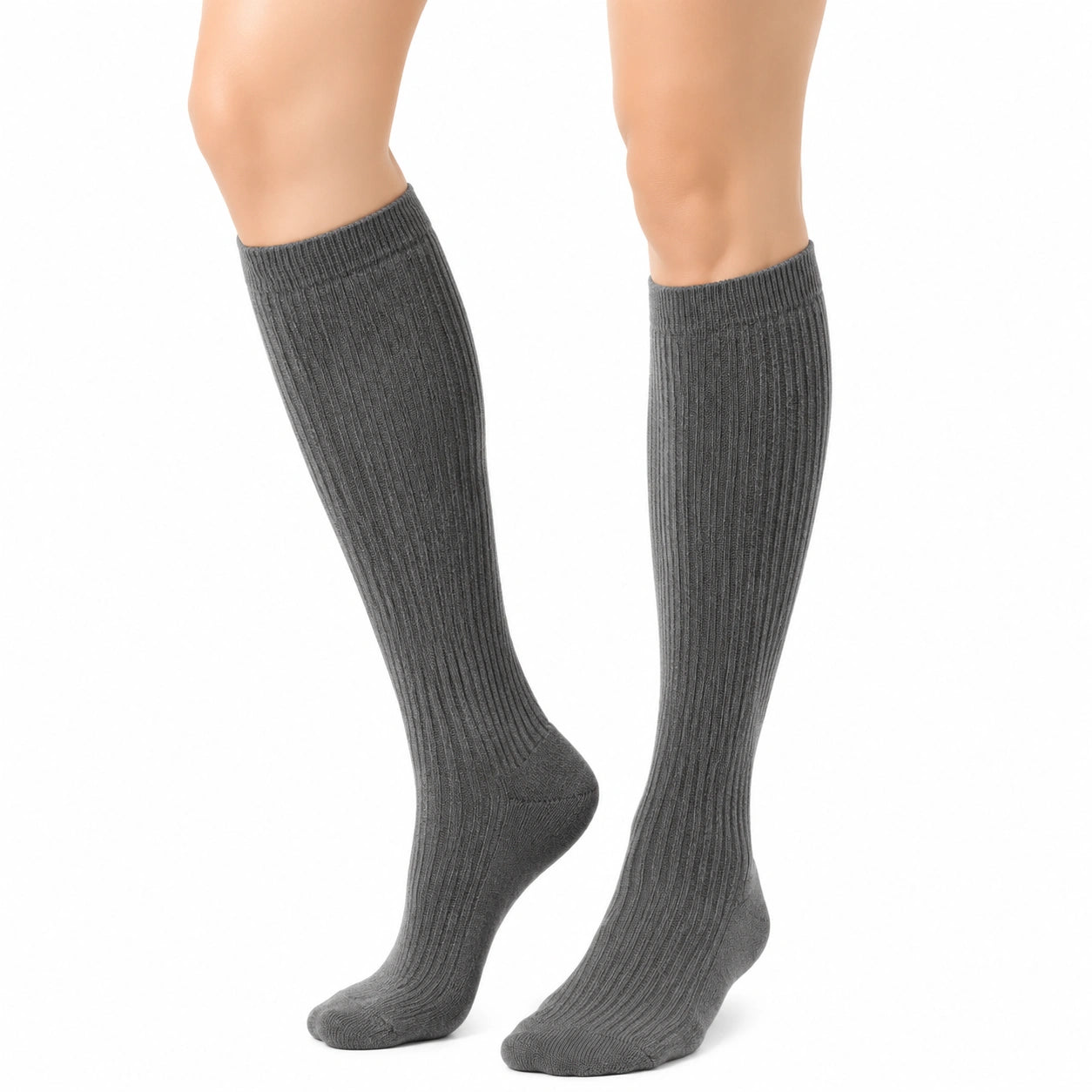 Chaussettes hautes 39-42 gris foncé en maille côtelée - style classique