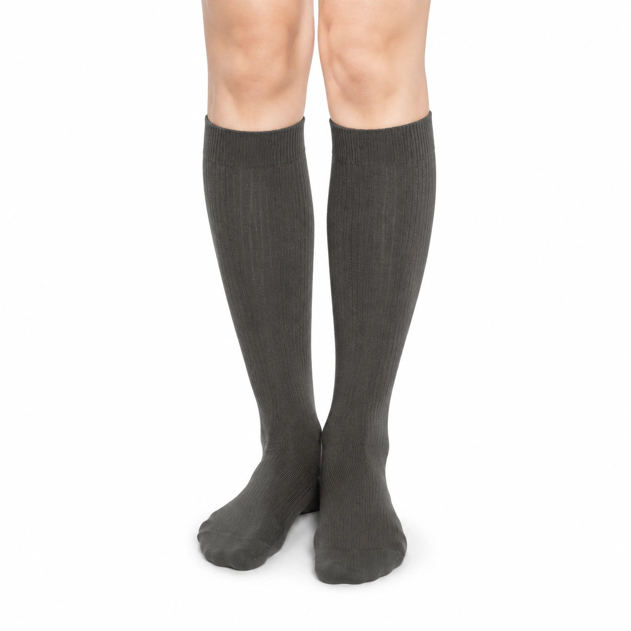 Chaussettes montantes 39-42 en textile côtelé gris foncé style classique
