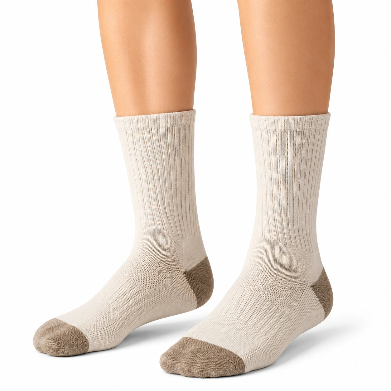 Chaussettes mi-mollet 35-38 en maille écru marron côtelées pour usage quotidien