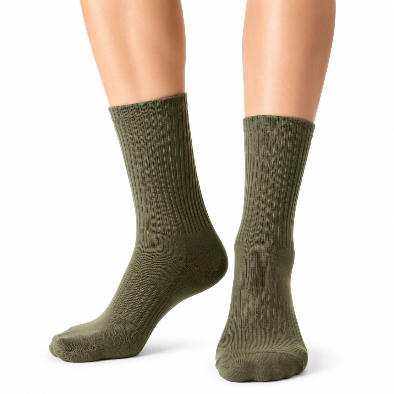 Chaussettes mi-mollet 35-38 en maille vert olive côtelées pour usage quotidien