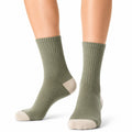 Chaussettes mi-mollet 35-38 en maille vert kaki et beige côtelées