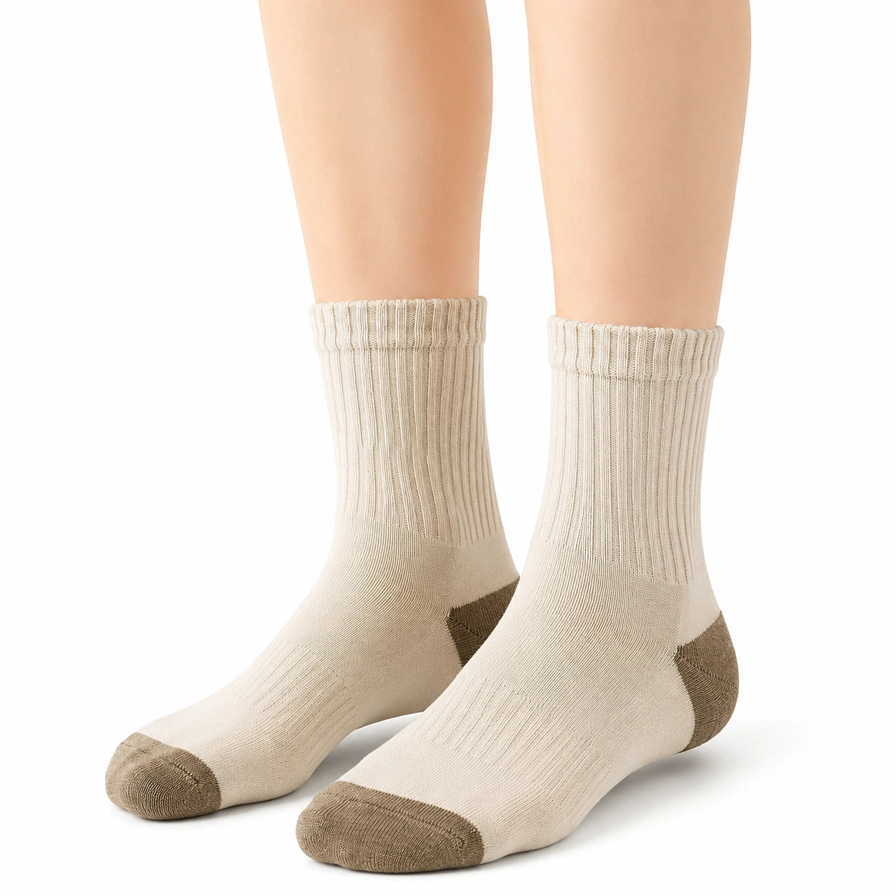 Chaussettes mi-mollet 39-42 en maille beige et marron à côtes pour usage quotidien