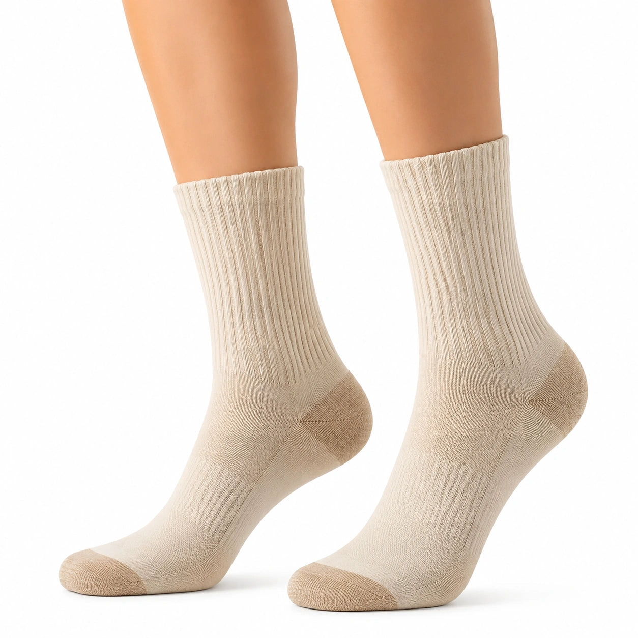 Chaussettes mi-mollet 43-46 en maille beige côtelée confort quotidien